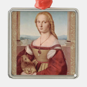 Rennaisance Unicorn och Dam Raphael Painting Julgransprydnad Metall