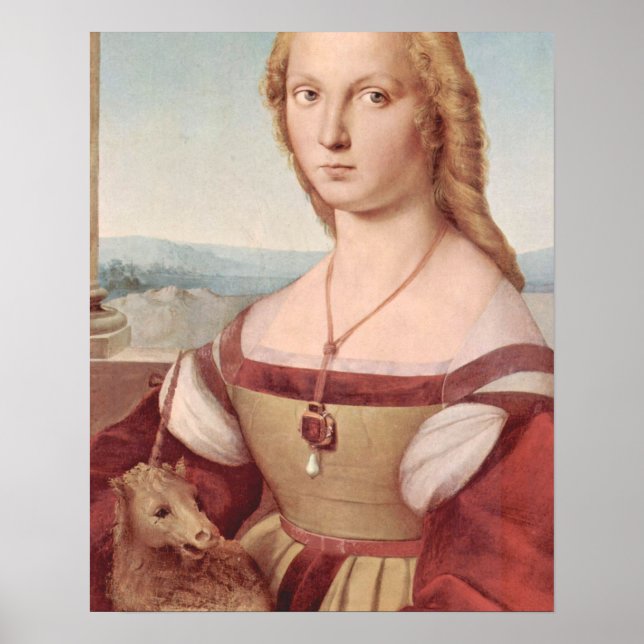 Rennaisance Unicorn och Dam Raphael Painting Poster (Framsidan)