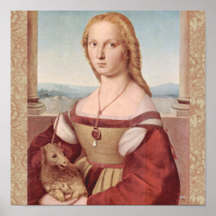 Rennaisance Unicorn och Dam Raphael Painting Poster