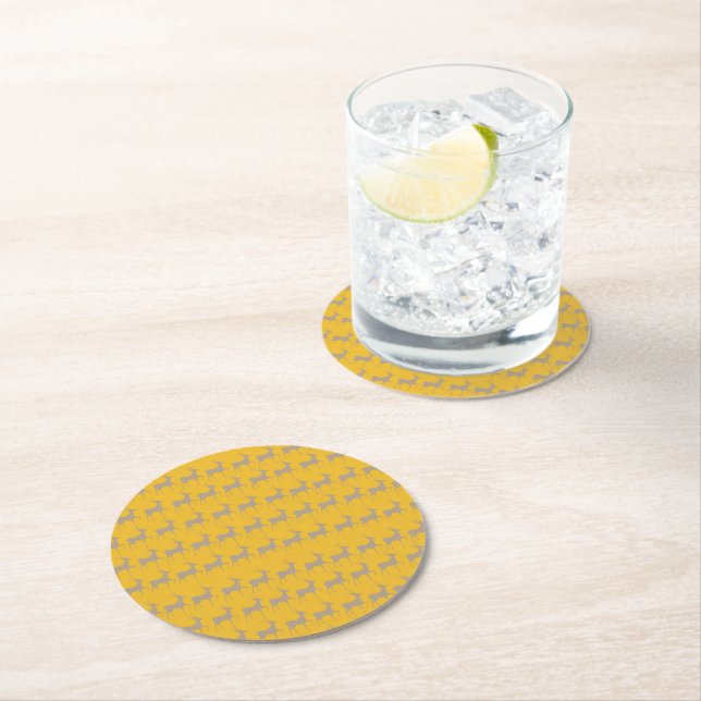 Renne de Noël Fond Jaune Moutarde – Set de Table Underlägg Papper Rund (Insitu)