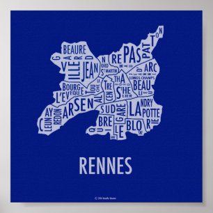 Rennes Frankrike Karta Poster