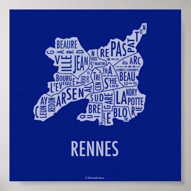 Rennes Frankrike Karta Poster (Framsidan)