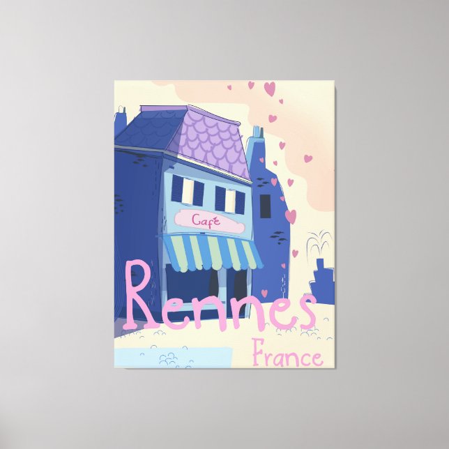 Rennes Frankrike vintage tecknad Canvastryck (Framsida)