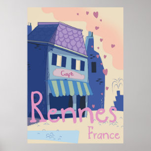 Rennes Frankrike vintage tecknad film Poster