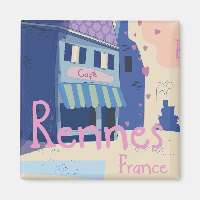 Rennes Frankrike vintage tecknad Magnet (Framsidan)