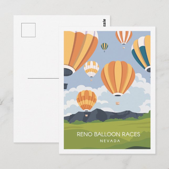 Reno Balloon Tävling Nevada Travel Ställe Illustra Vykort (Fram/baksida)