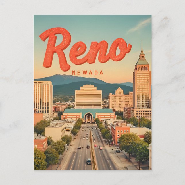 Reno City Nevada vintage skyline Vykort (Framsida)