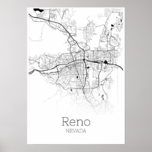 Reno karta - Nevada - stadskartaaffisch Poster