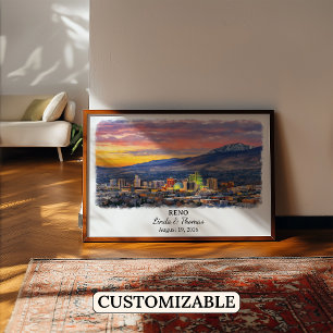 Reno Nevada Affisch, Akvarell, Anpassad Poster