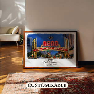 Reno Nevada Affisch, Akvarell, Anpassad Poster