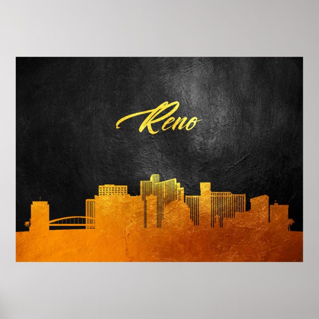 Reno Nevada Guld Skyline Poster (Framsidan)