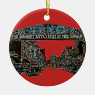 RENO NEVADA VINTAGE COLORFUL Neon Art Julgransprydnad Keramik