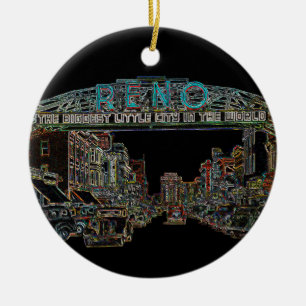 RENO NEVADA VINTAGE COLORFUL Neon Art Julgransprydnad Keramik
