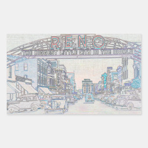 RENO NEVADA VINTAGE COLORFUL Neon Art Rektangulärt Klistermärke