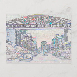 RENO NEVADA VINTAGE COLORFUL WATERCOLOR ART NON VYKORT