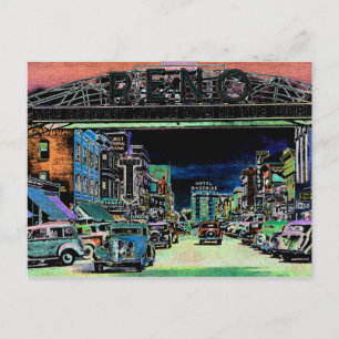 RENO NEVADA VINTAGE COLORFUL WATERCOLOR ART VYKORT