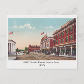 Reno NV, Virginia Street View Vintage 1910s Vykort