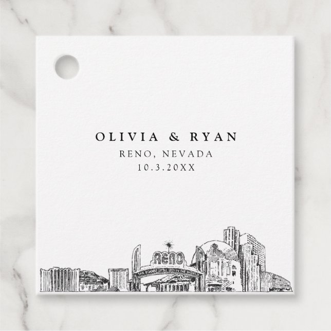 Reno Skyline Bröllop Gåvor Etiketter (Framsida)