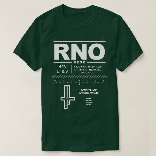 Reno Tahoe Internationell flygplats RNO T-Shirt (Design framsida)