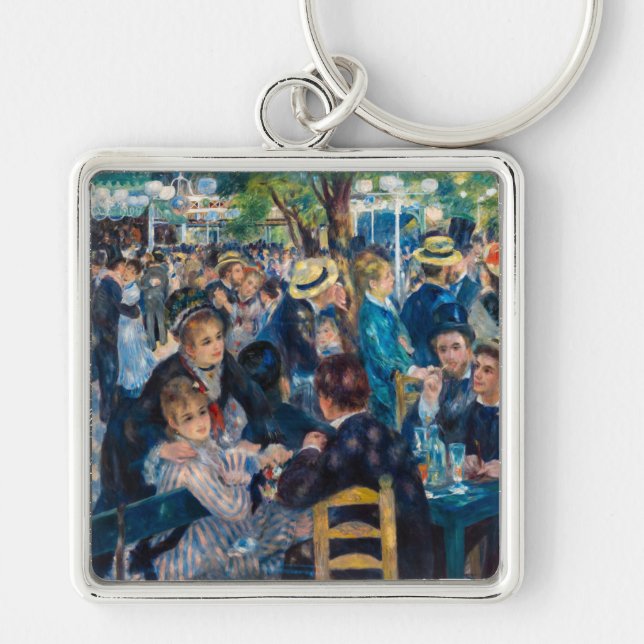 Renoir - Dance at Le Moulin de la Galette Fyrkantig Silverfärgad Nyckelring (Framsidan)