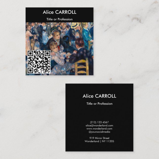 Renoir - Dance at Moulin de la Galette - QR Code Fyrkantigt Visitkort (Fram/baksida)