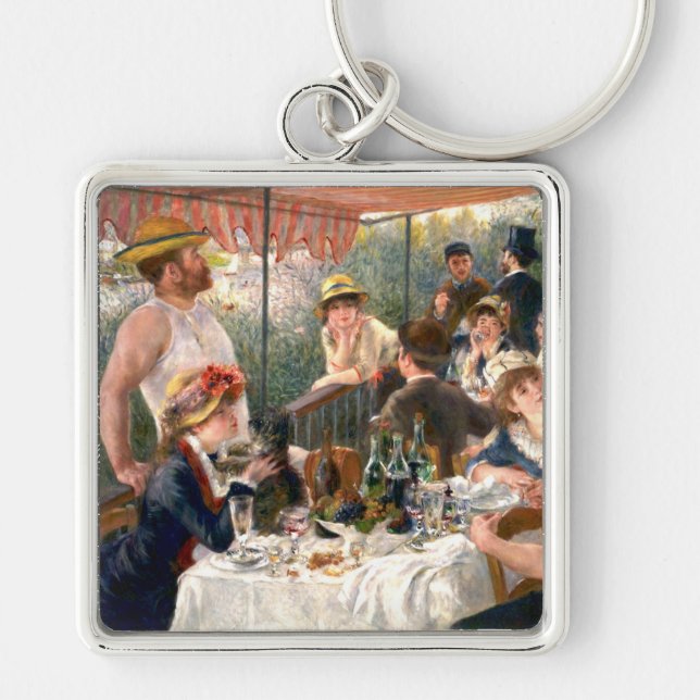 Renoir Fransk Luncheon Boating Party Fyrkantig Silverfärgad Nyckelring (Framsidan)