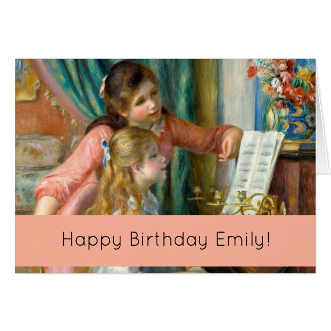 Renoir Girls vid Piano Grattis på födelsedagen Hälsningskort (Framsidan Horizontal)