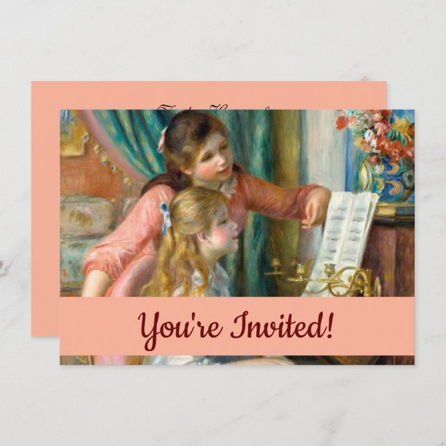 Renoir Girls vid Piano Impressionism Painting Inbjudningar (Fram/baksida)