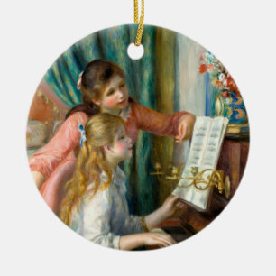 Renoir Girls vid Piano Impressionism Painting Julgransprydnad Keramik