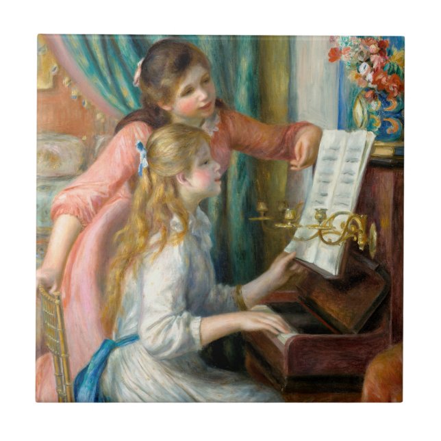 Renoir Girls vid Piano Impressionism Painting Kakelplatta (Framsidan)