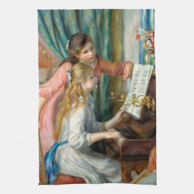 Renoir Girls vid Piano Impressionism Painting Kökshandduk (Vertikal)