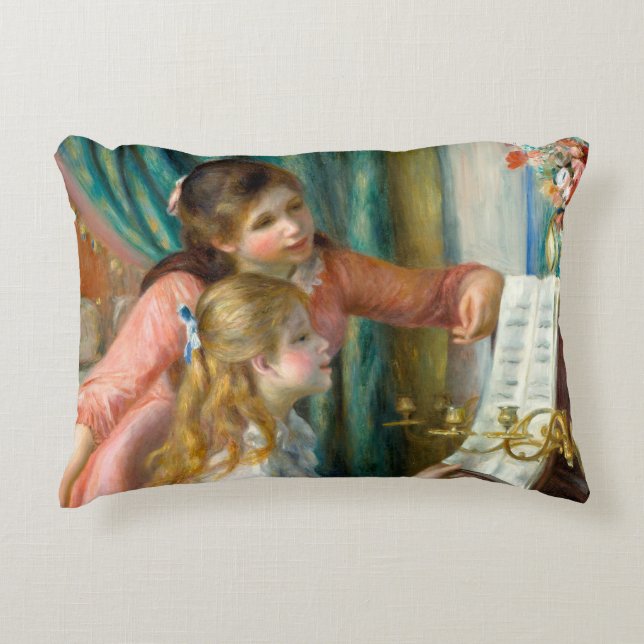 Renoir Girls vid Piano Impressionism Painting Prydnadskudde (Framsidan)