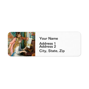 Renoir Girls vid Piano Impressionism Painting Returadress Etikett