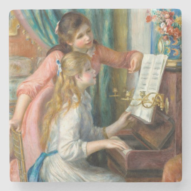 Renoir Girls vid Piano Impressionism Painting Stenunderlägg (Framsidan)