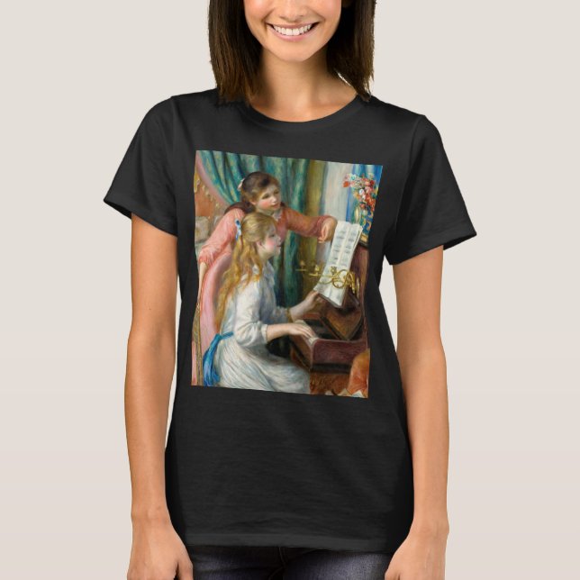Renoir Girls vid Piano Impressionism Painting T Shirt (Framsida)