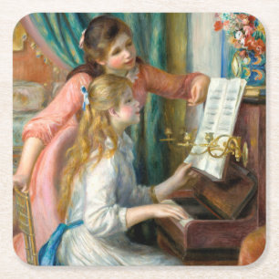 Renoir Girls vid Piano Impressionism Painting Underlägg Papper Kvadrat