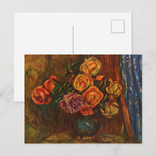 Renoir Impressionistiska Rosor i Turkos Vas Konst Vykort