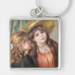 Renoir - Porträtt of Two Little Girls Fyrkantig Silverfärgad Nyckelring