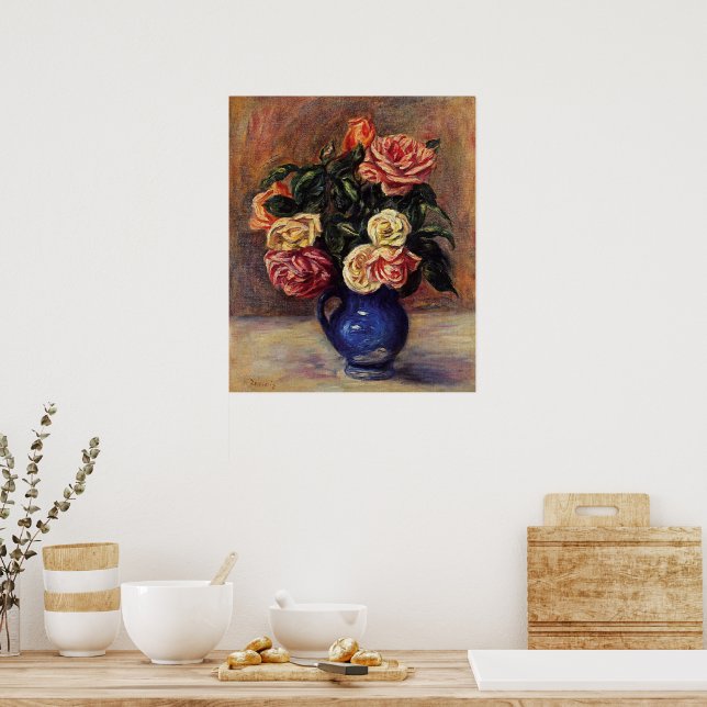Renoir - Roses in a Blue Vase Poster (Kök)