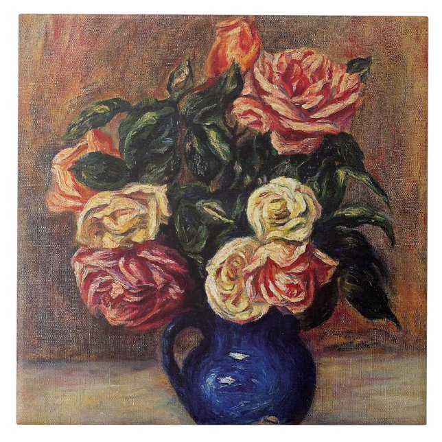 Renoir - Rosor i en blå vas Kakelplatta (Framsidan)