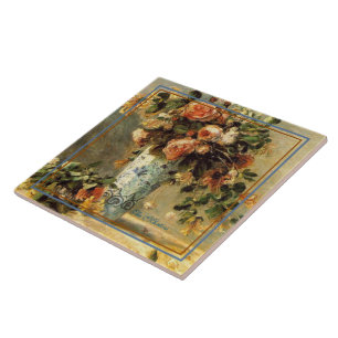 Renoir Rosor och jasmin i en Delfts vas Kakelplatta