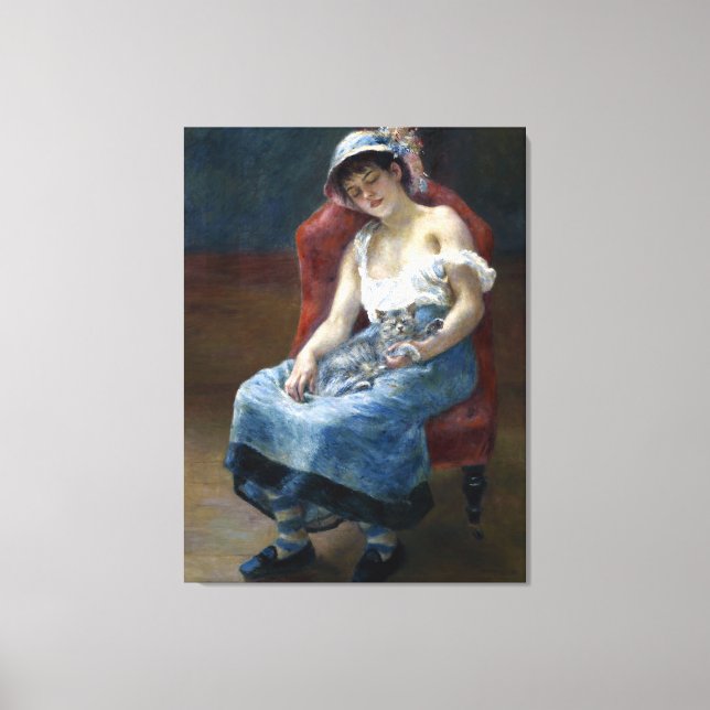 Renoir Sleeping Girl with Cat Classic Art Canvastryck (Framsida)
