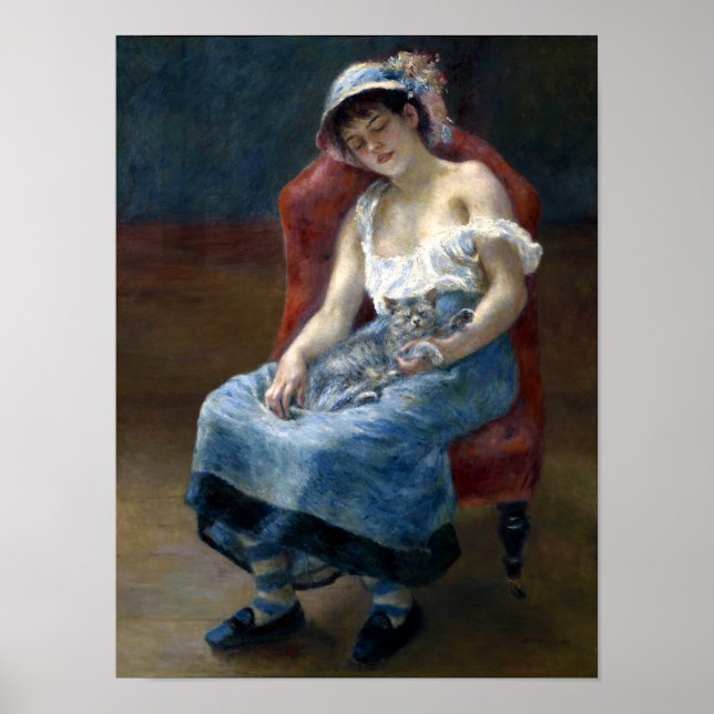 Renoir Sleeping Girl with Cat Classic Art Poster (Framsidan)