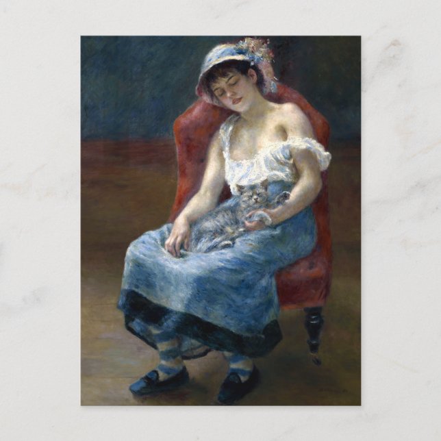 Renoir Sleeping Girl with Cat Classic Art Vykort (Framsida)