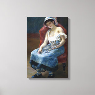 Renoir Sovande Flicka Med Katt Klassisk Konst Canvastryck