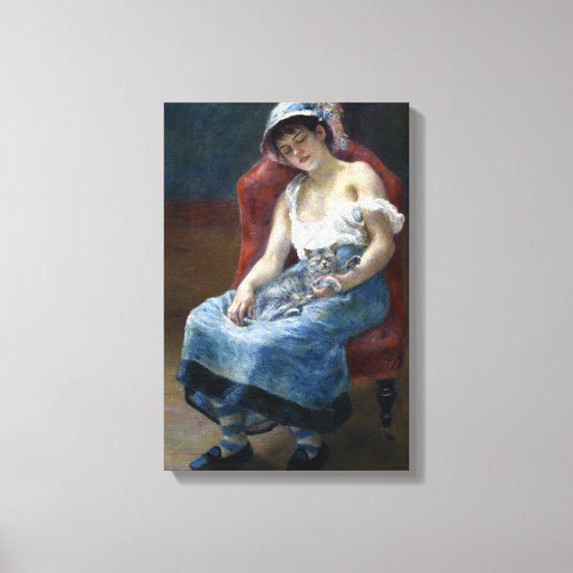 Renoir Sovande Flicka Med Katt Klassisk Konst Canvastryck (Framsida)