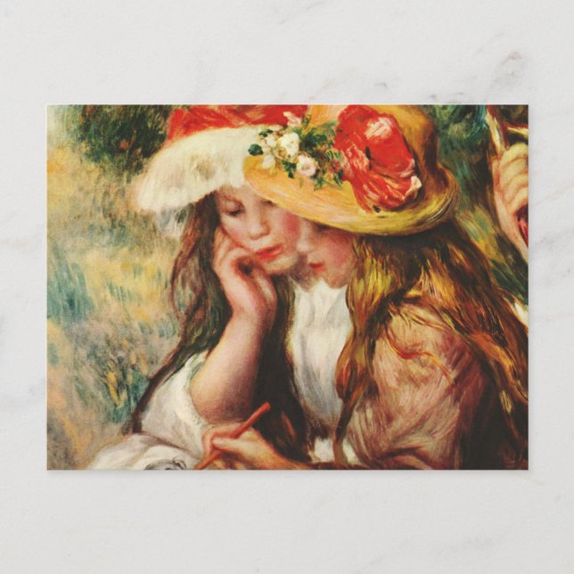 Renoir Two Girls Reading in Garden Postcard Vykort (Framsida)
