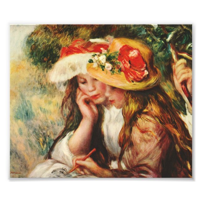 Renoir Two Girls som läser i Garden Print Fototryck (Framsidan)