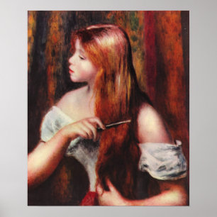Renoir ung flicka som kammar henne håraffisch poster