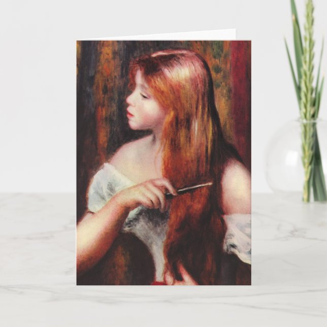 Renoir ung flicka som kammar henne hårhälsningkort kort (Framsida)